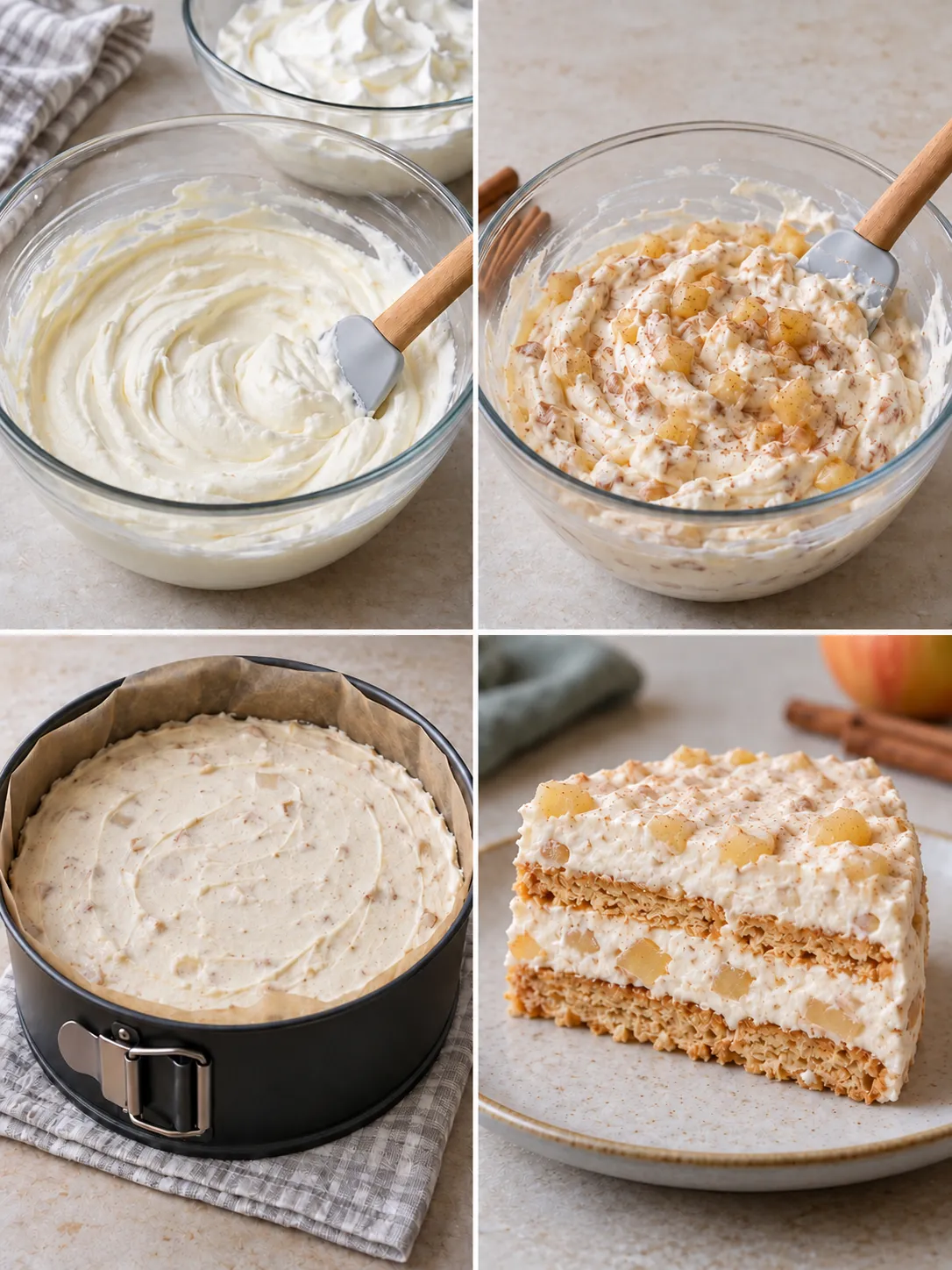 No-bake biscuit cake with cinnamon and apple