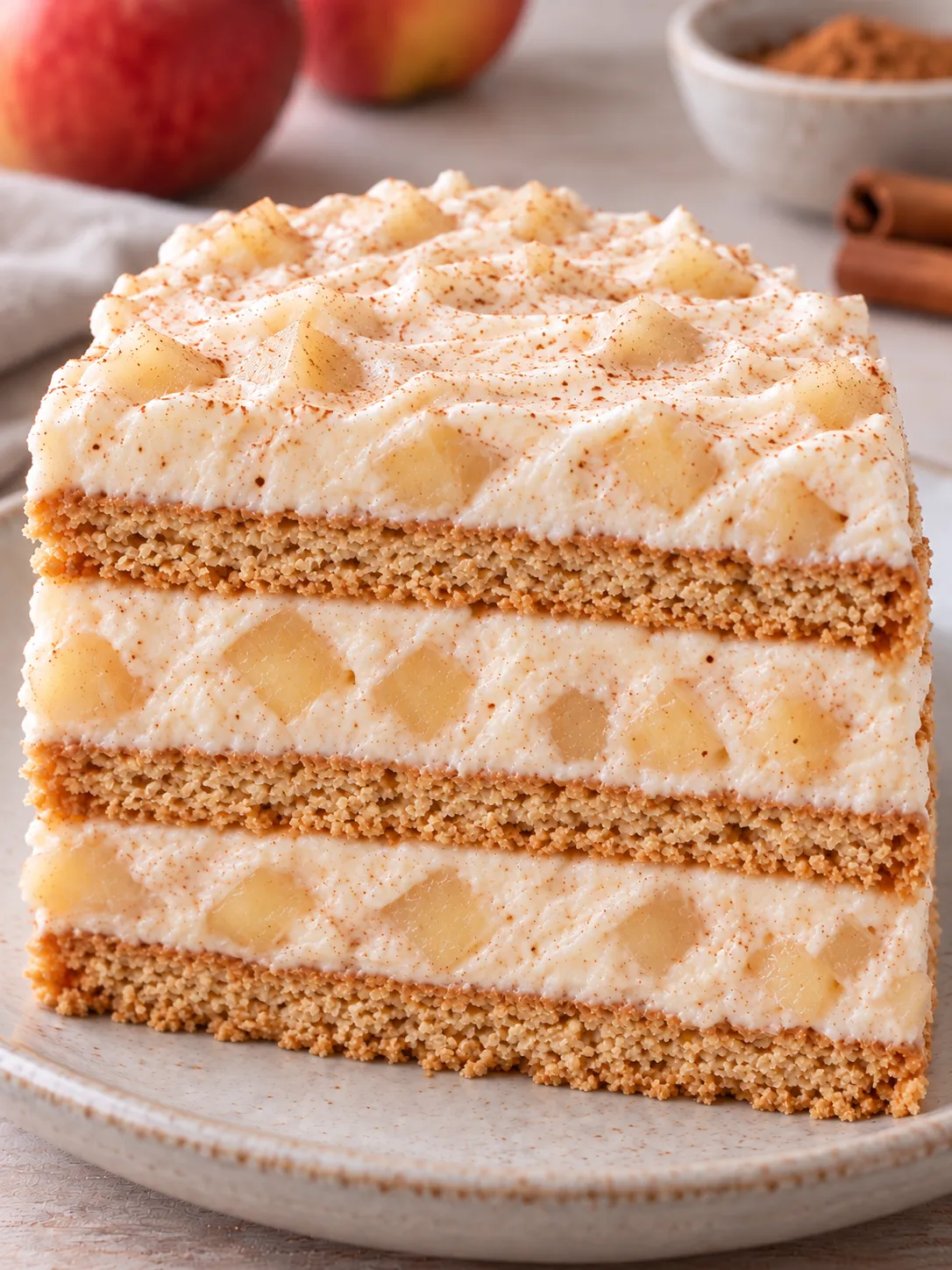 No-bake biscuit cake with cinnamon and apple