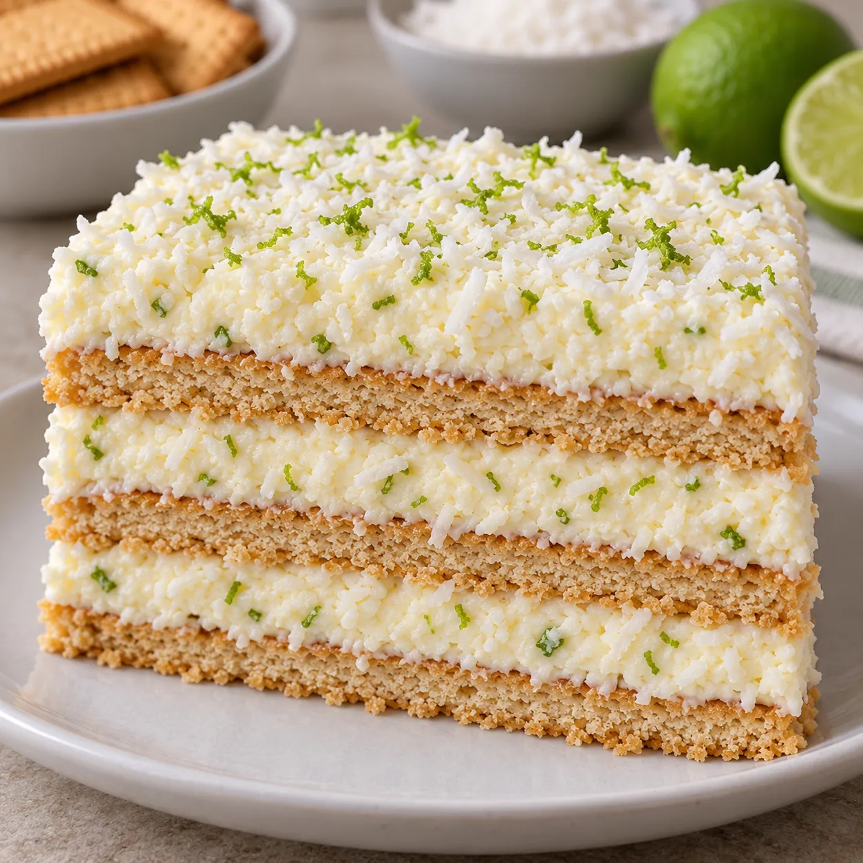 No-bake biscuit cake with coconut and lime