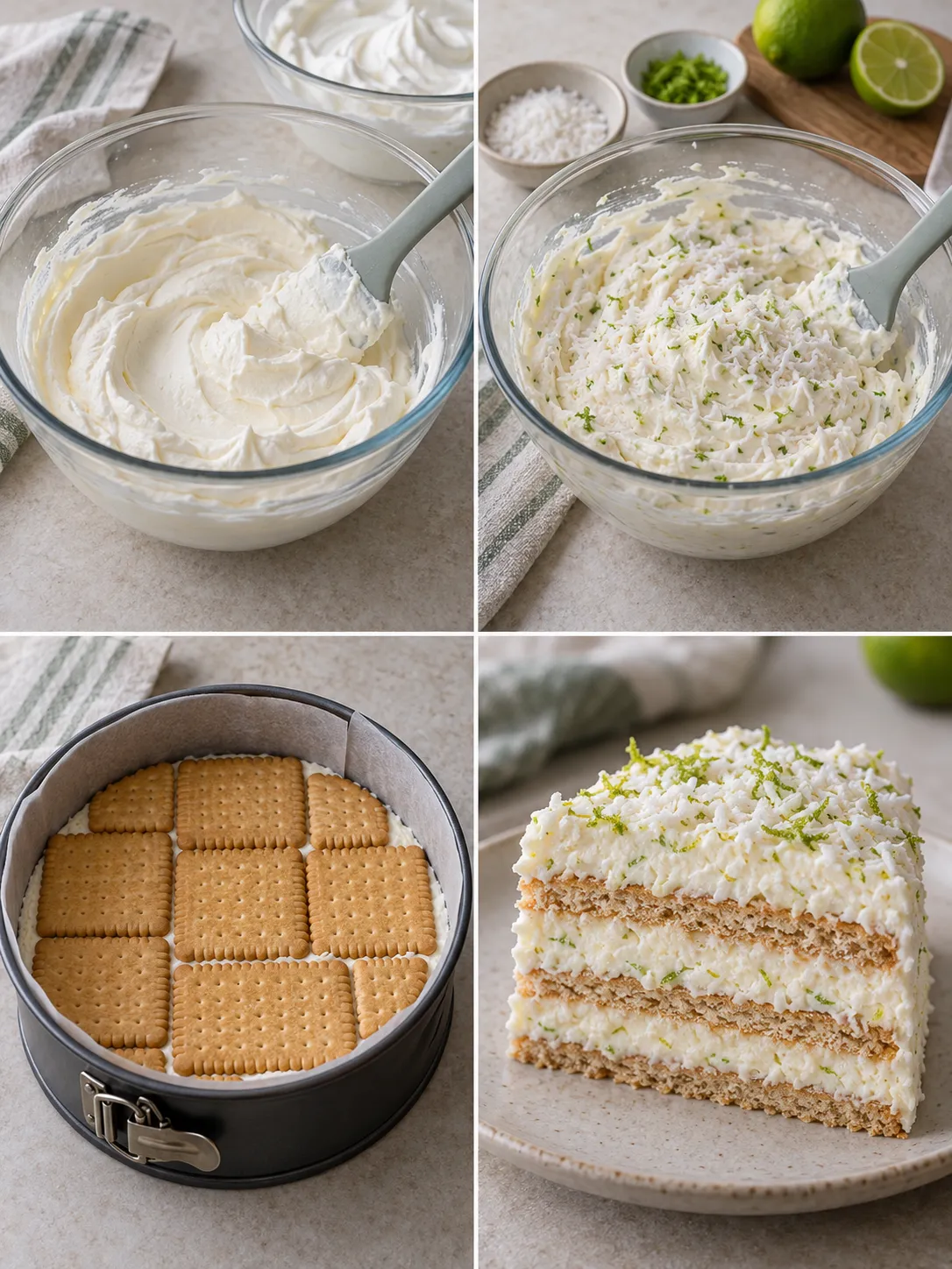 No-bake biscuit cake with coconut and lime