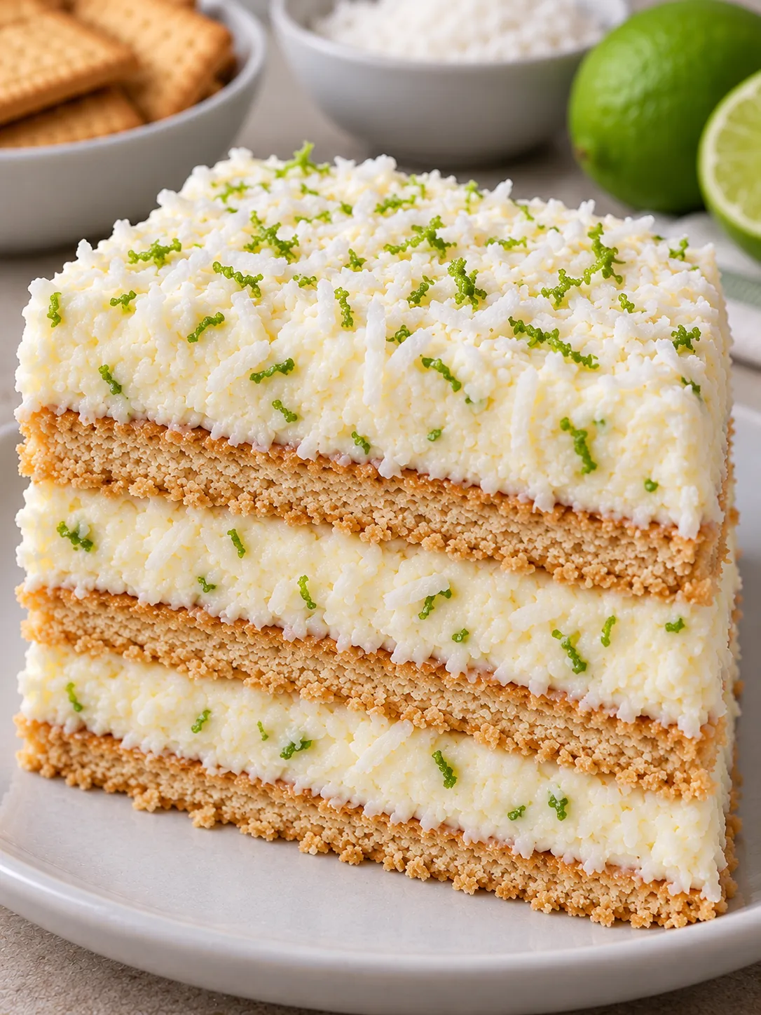 No-bake biscuit cake with coconut and lime