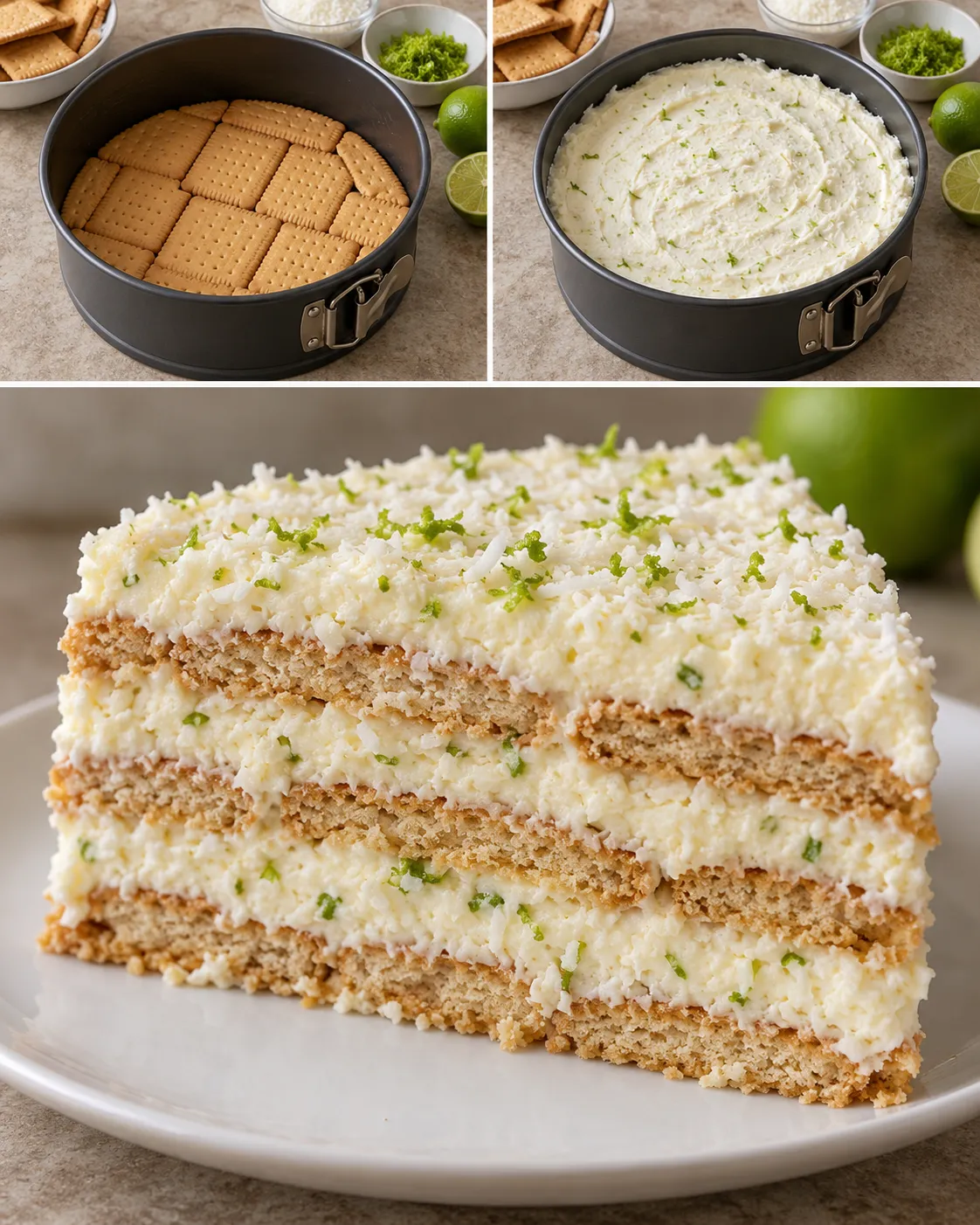 No-bake biscuit cake with coconut and lime