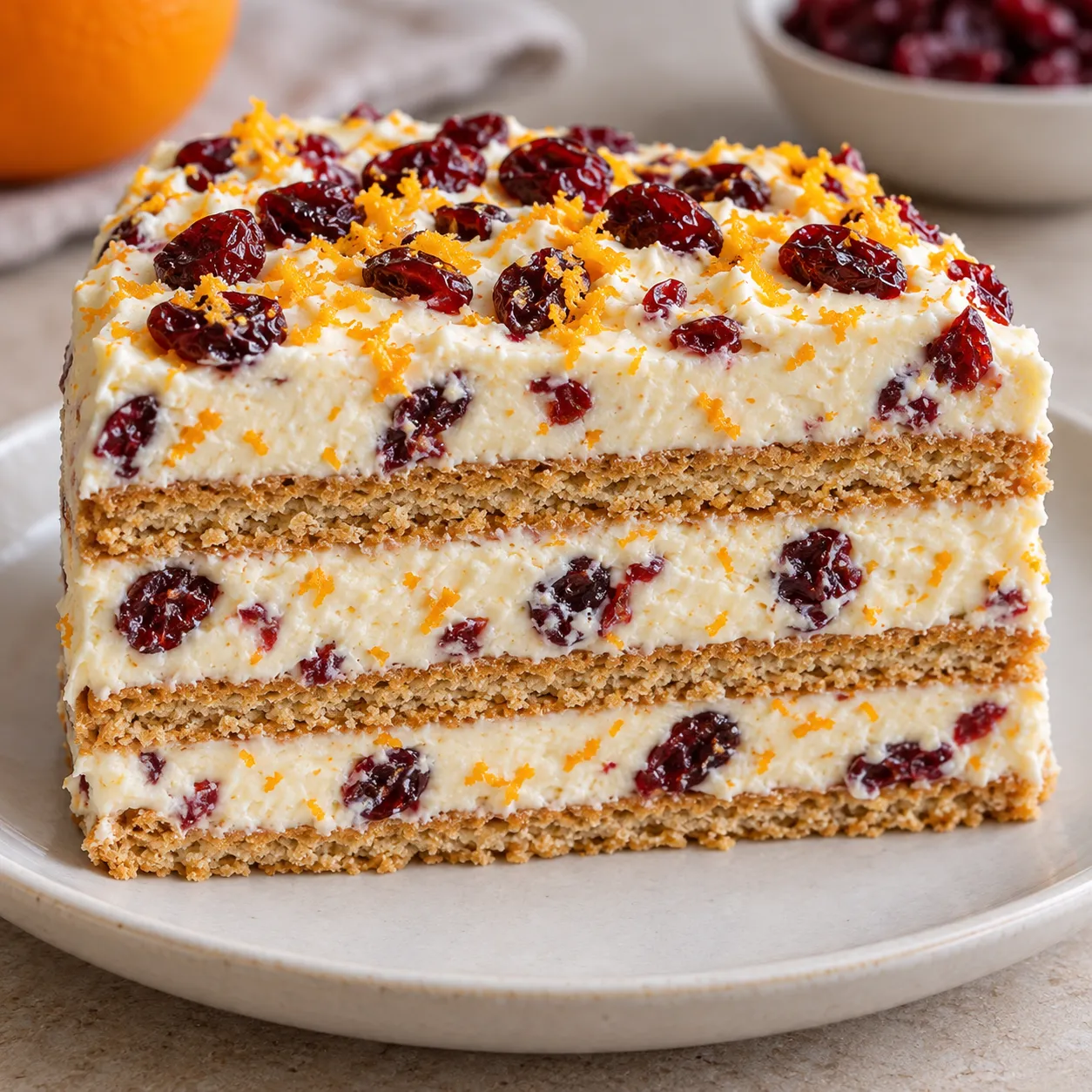 No-bake biscuit cake with cranberries and orange