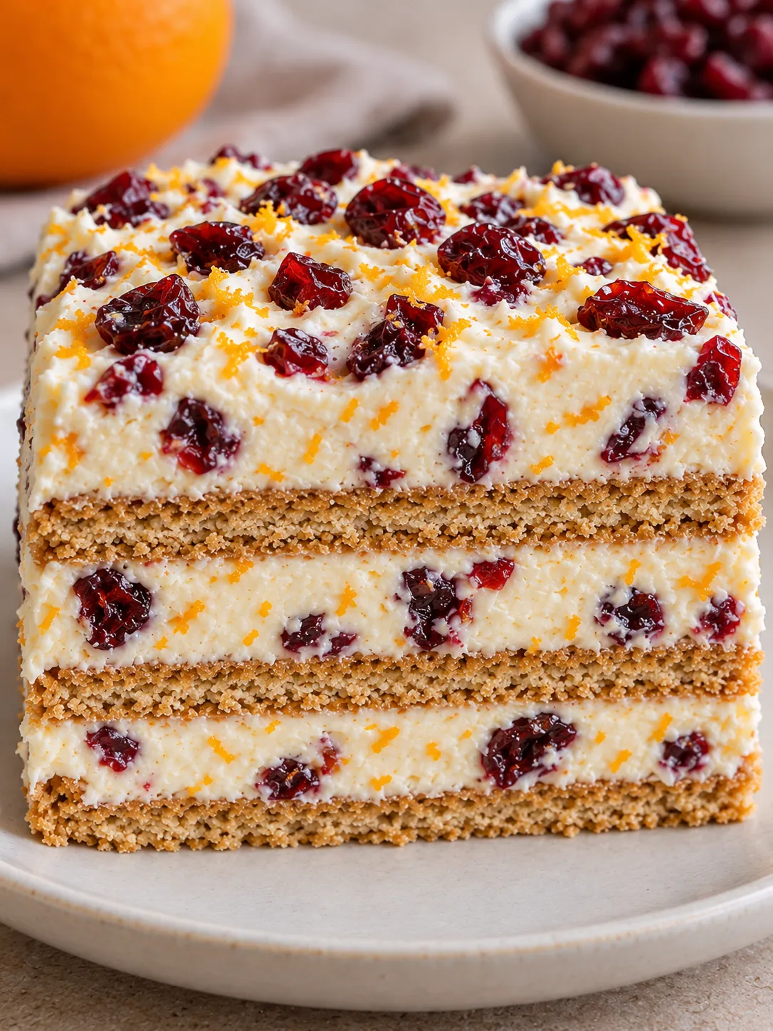 No-bake biscuit cake with cranberries and orange