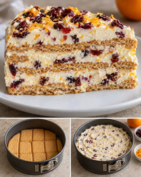 No-bake biscuit cake with cranberries and orange