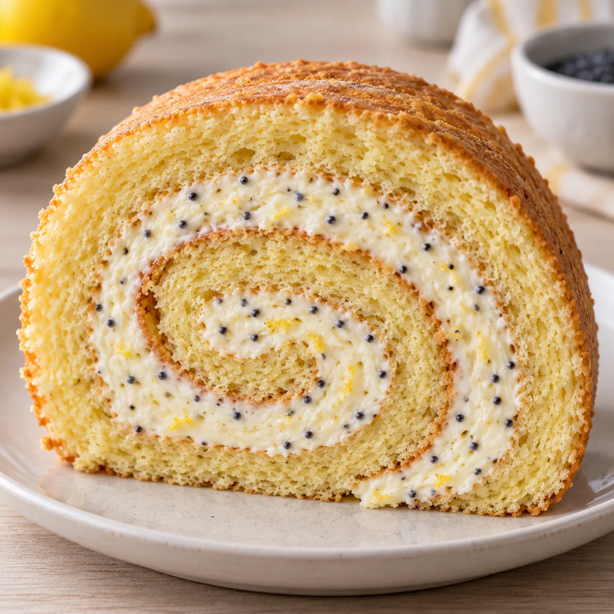 Sponge roll with lemon and poppy seeds