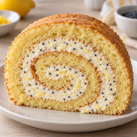 Sponge roll with lemon and poppy seeds