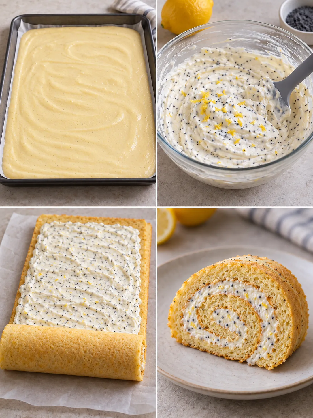 Sponge roll with lemon and poppy seeds