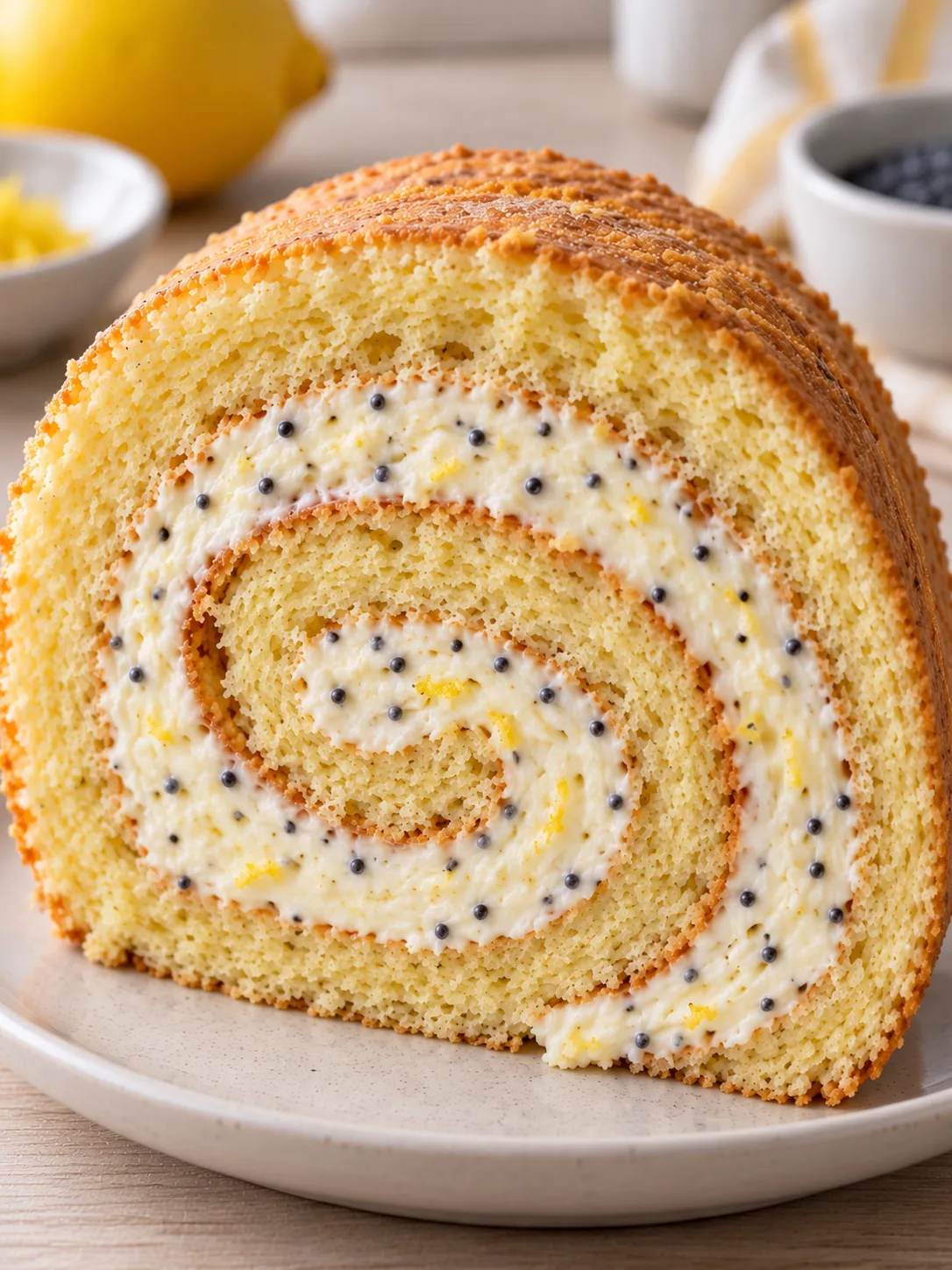 Sponge roll with lemon and poppy seeds