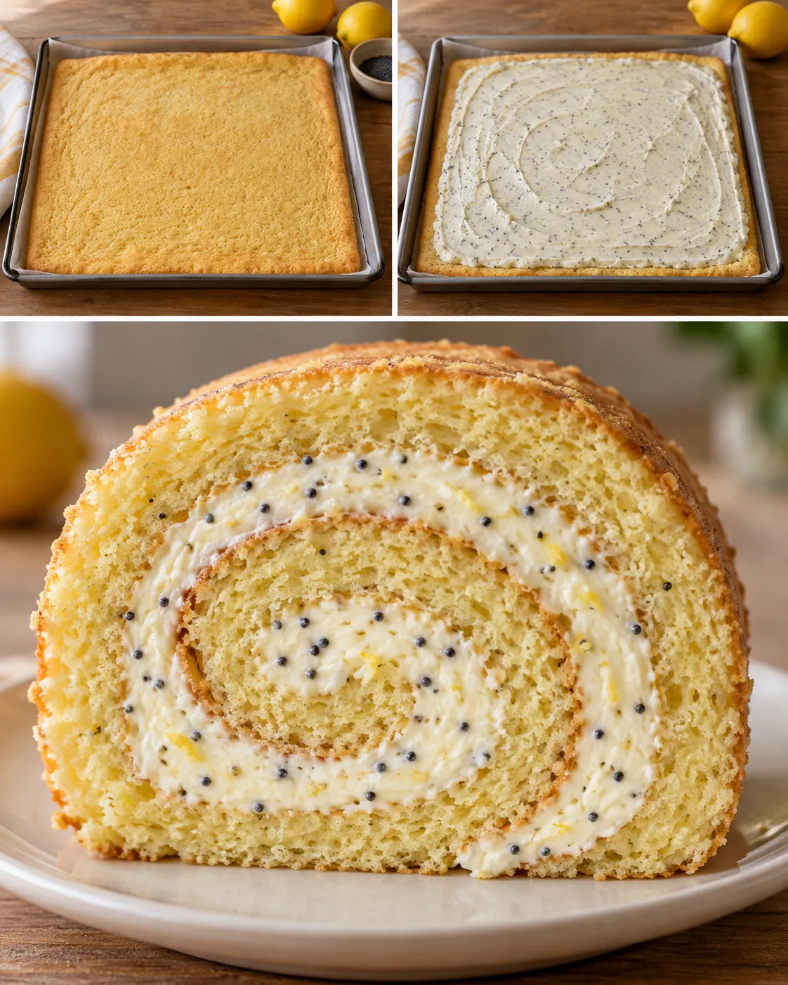 Sponge roll with lemon and poppy seeds