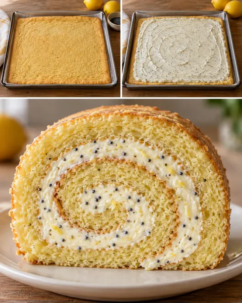 Sponge roll with lemon and poppy seeds