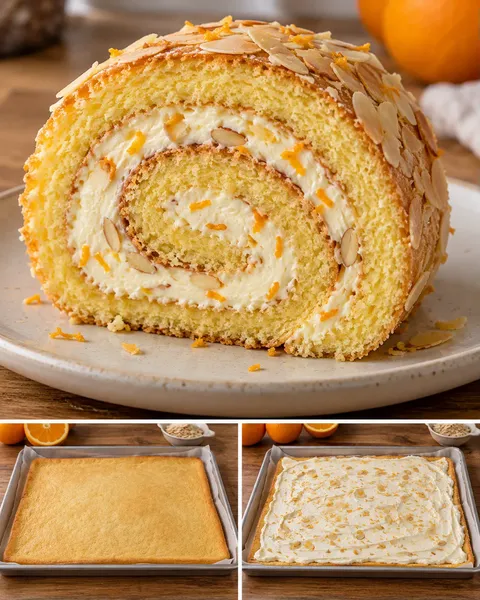 Sponge roll with orange and almonds
