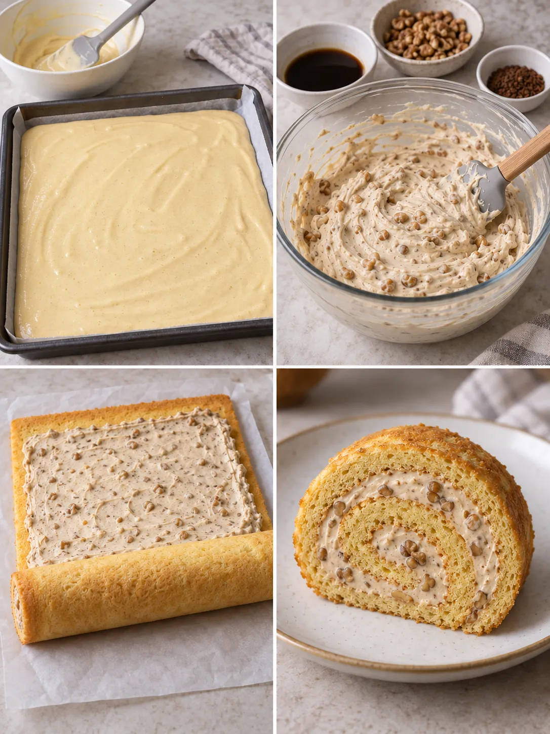Sponge roll with coffee and walnuts