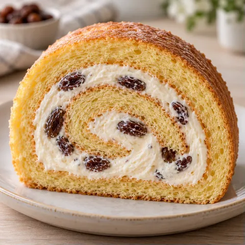 Sponge roll with vanilla and raisins