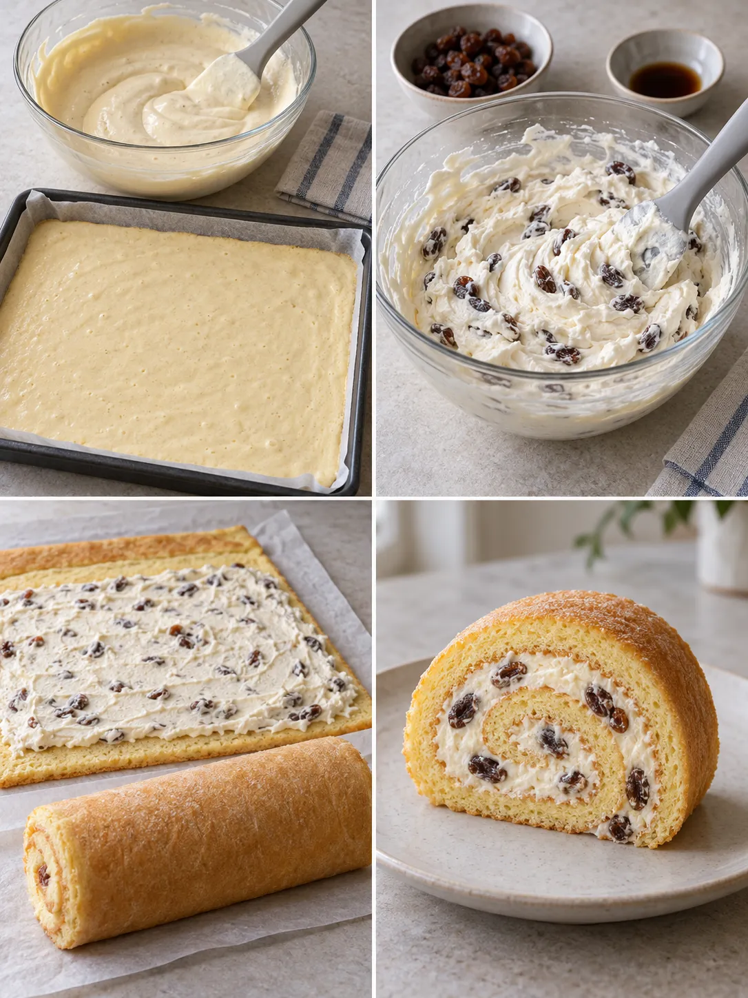 Sponge roll with vanilla and raisins