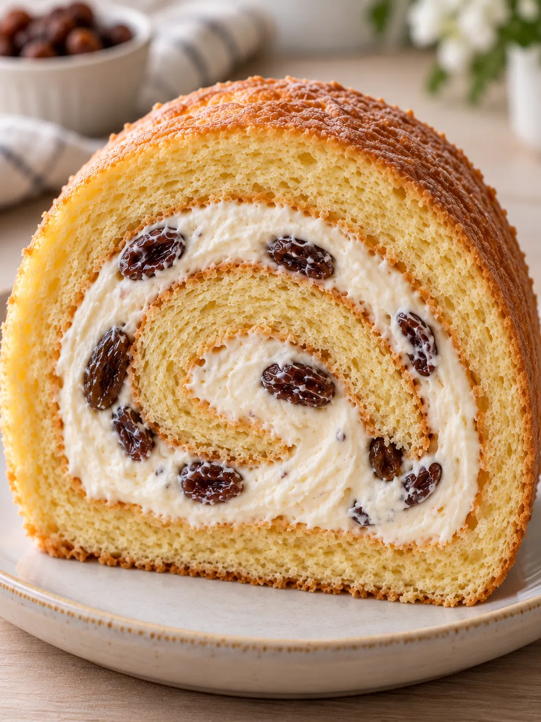 Sponge roll with vanilla and raisins