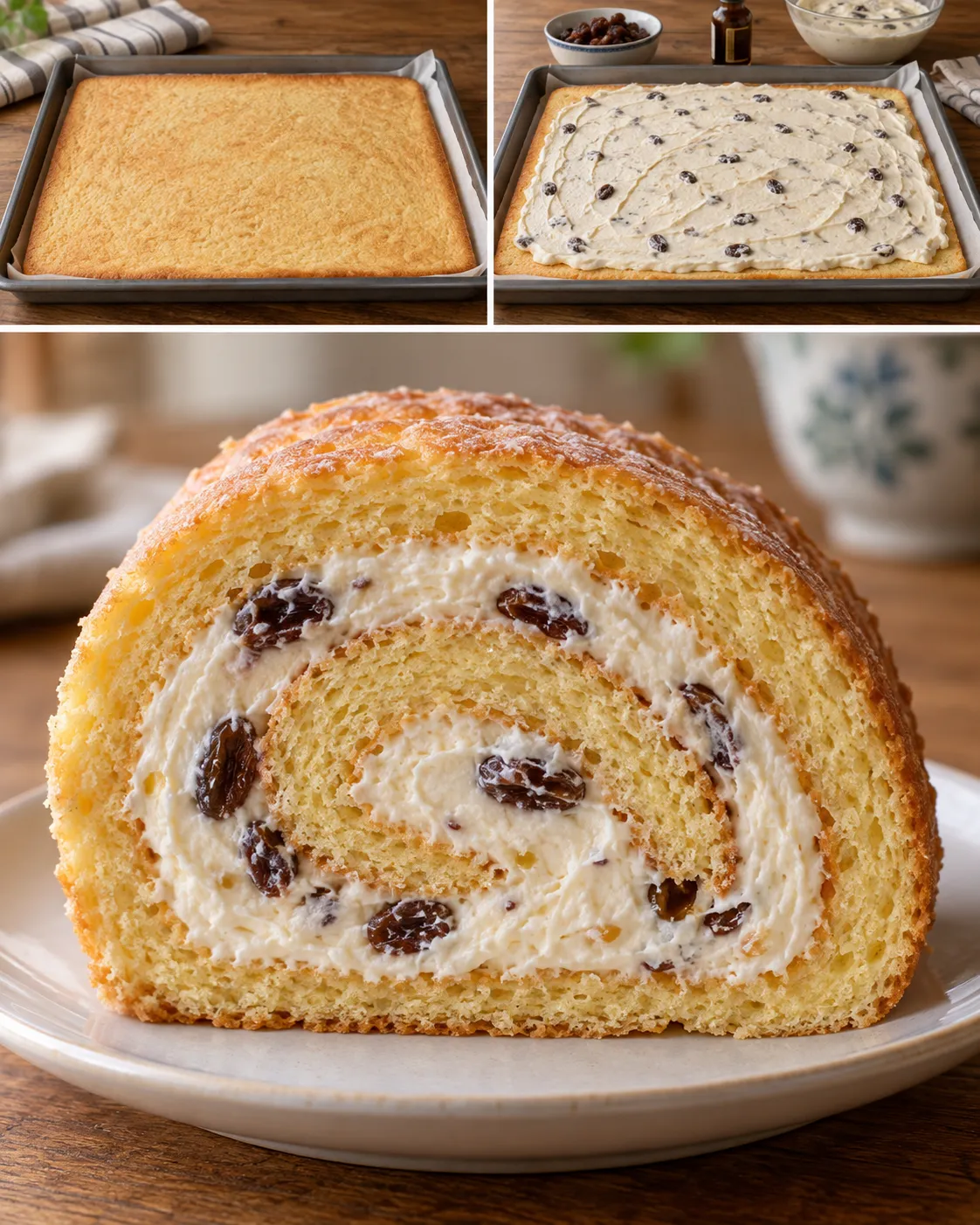 Sponge roll with vanilla and raisins