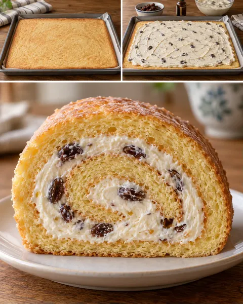 Sponge roll with vanilla and raisins