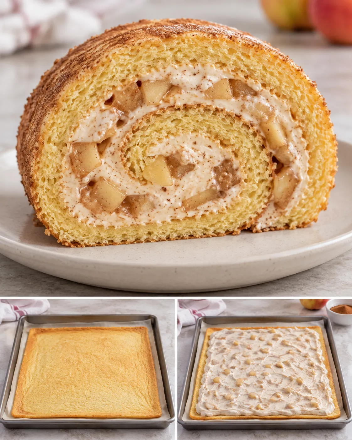 Sponge roll with cinnamon and apple