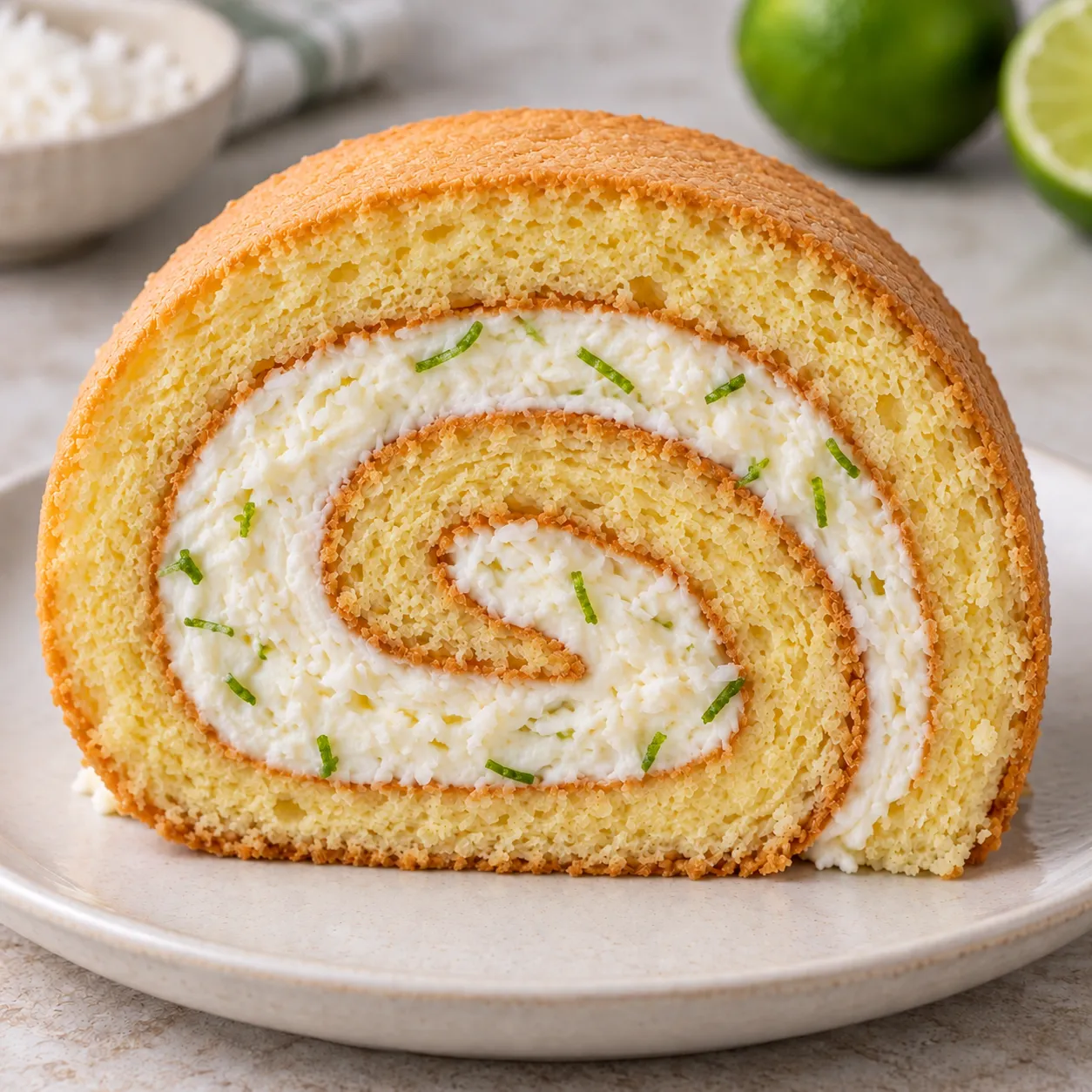 Sponge roll with coconut and lime