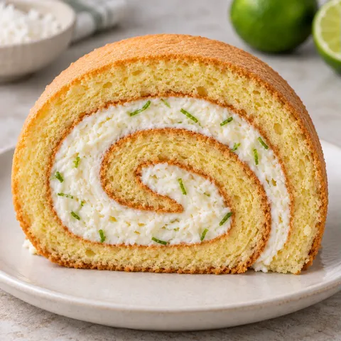 Sponge roll with coconut and lime
