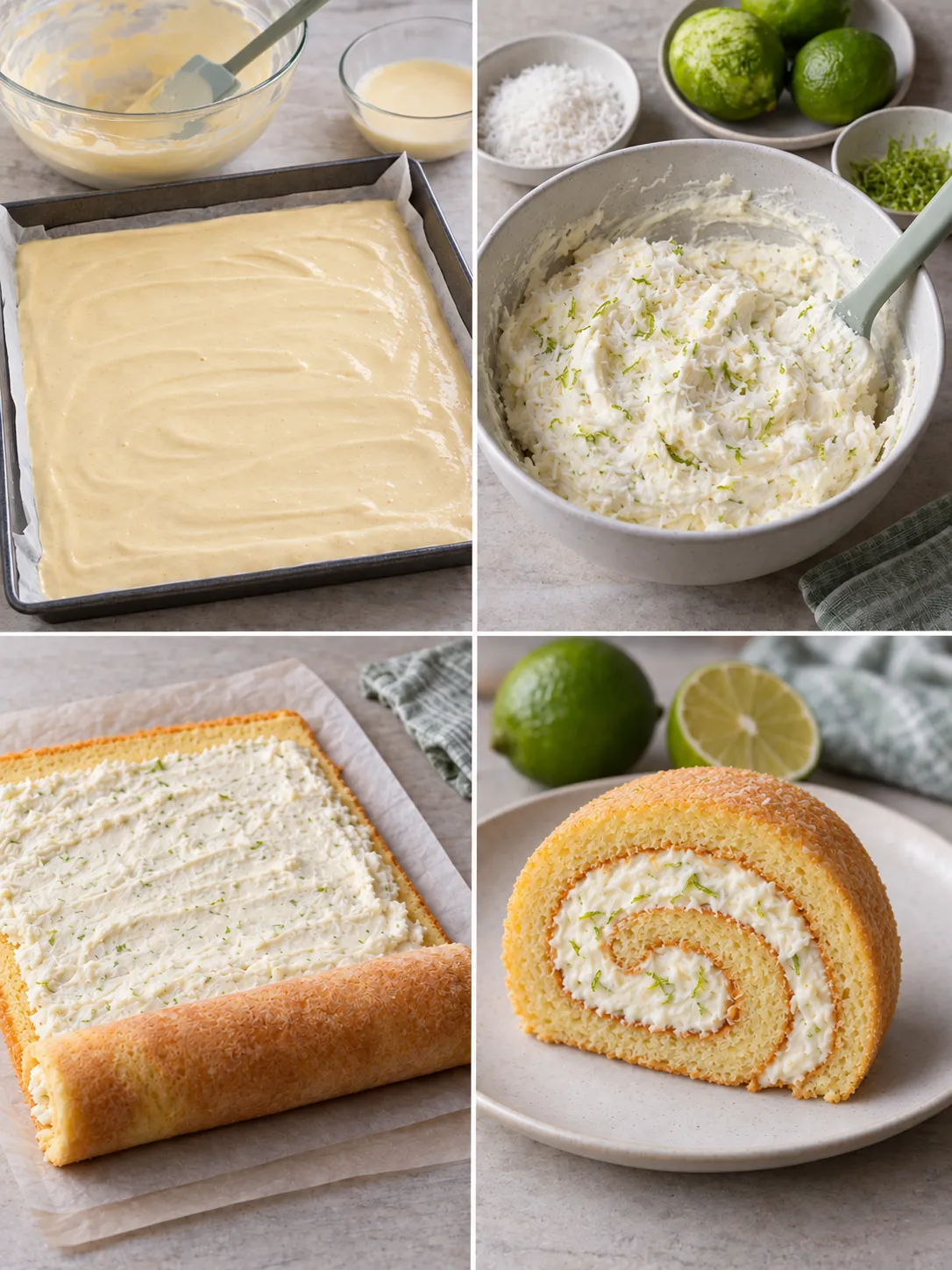 Sponge roll with coconut and lime