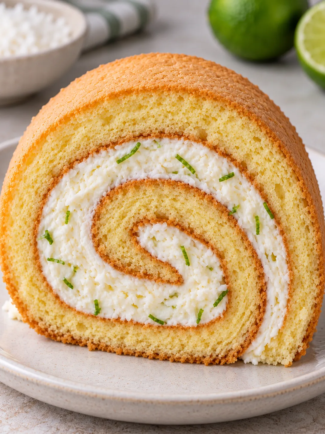 Sponge roll with coconut and lime