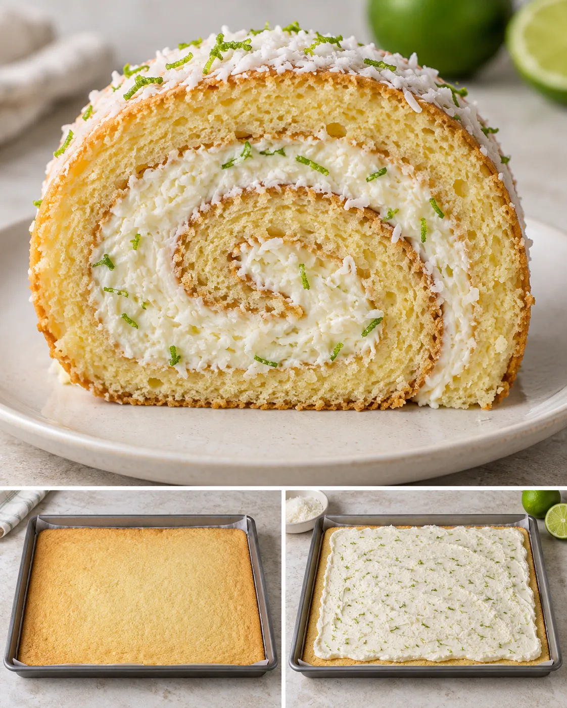 Sponge roll with coconut and lime