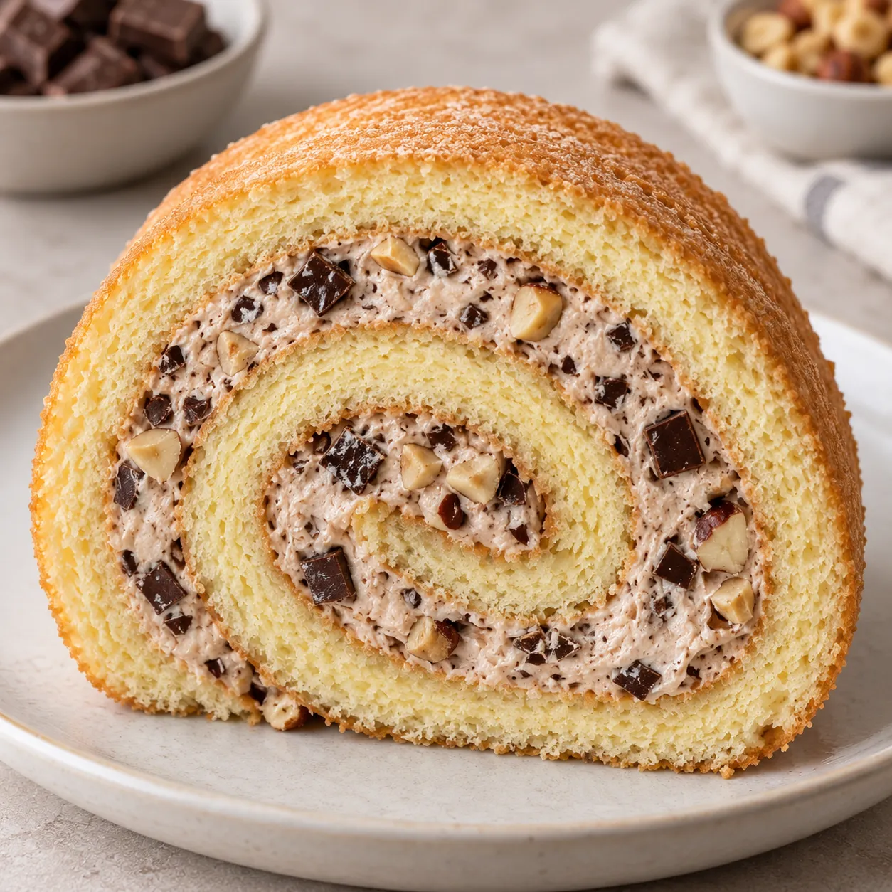 Sponge roll with chocolate and hazelnuts