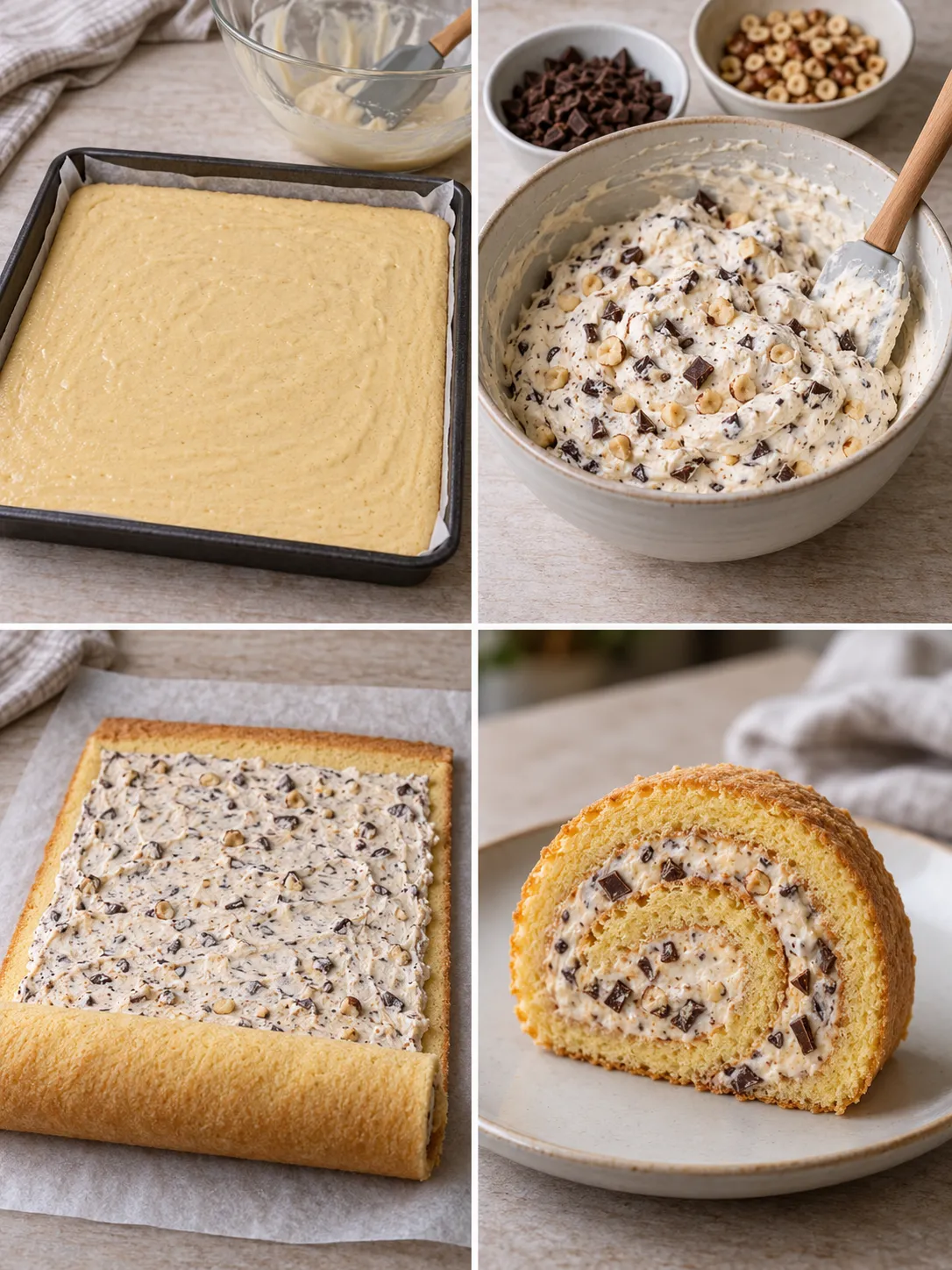 Sponge roll with chocolate and hazelnuts