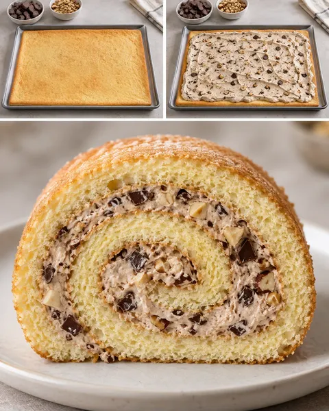 Sponge roll with chocolate and hazelnuts