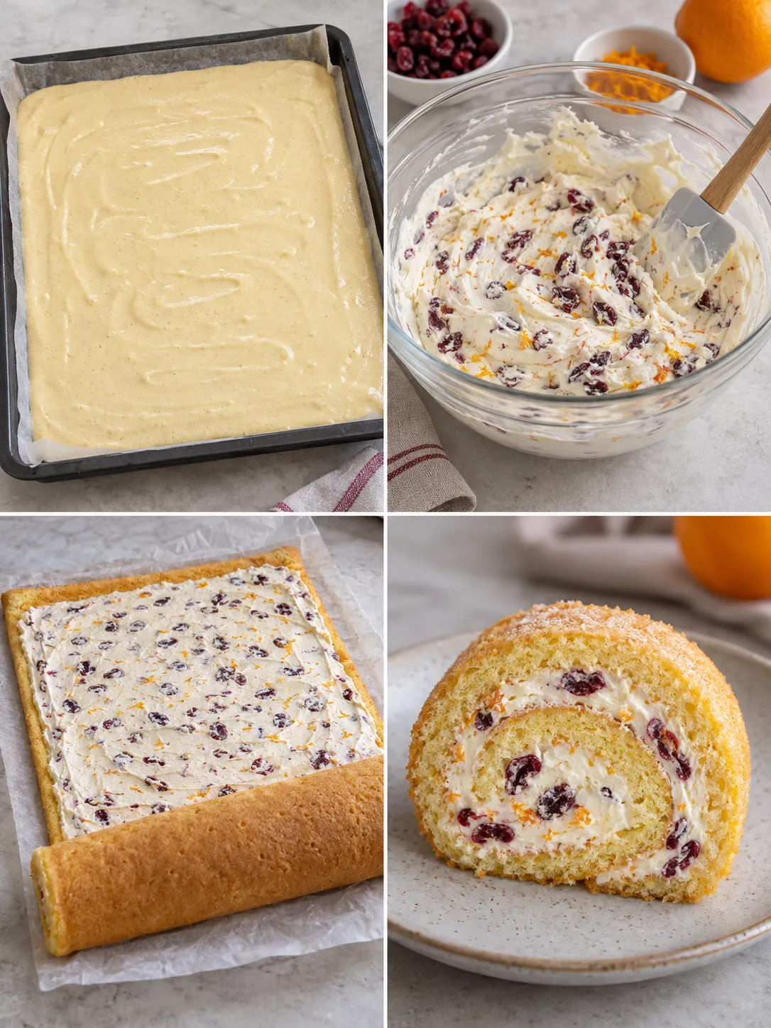 Sponge roll with cranberries and orange