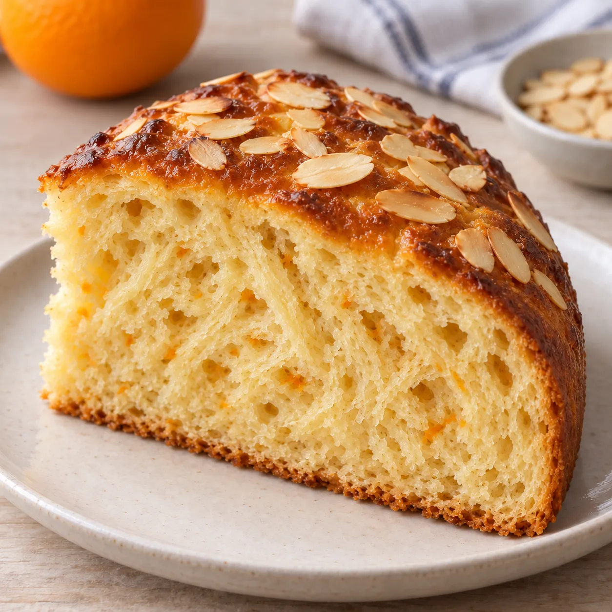 Sweet yeast cake with orange and almonds