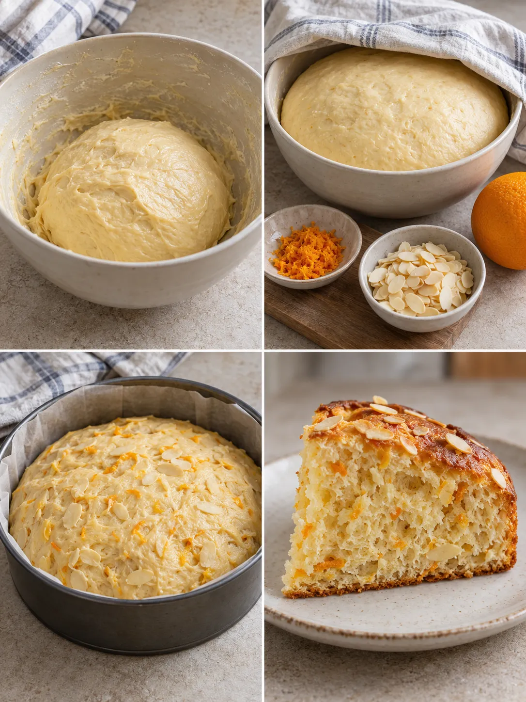 Sweet yeast cake with orange and almonds