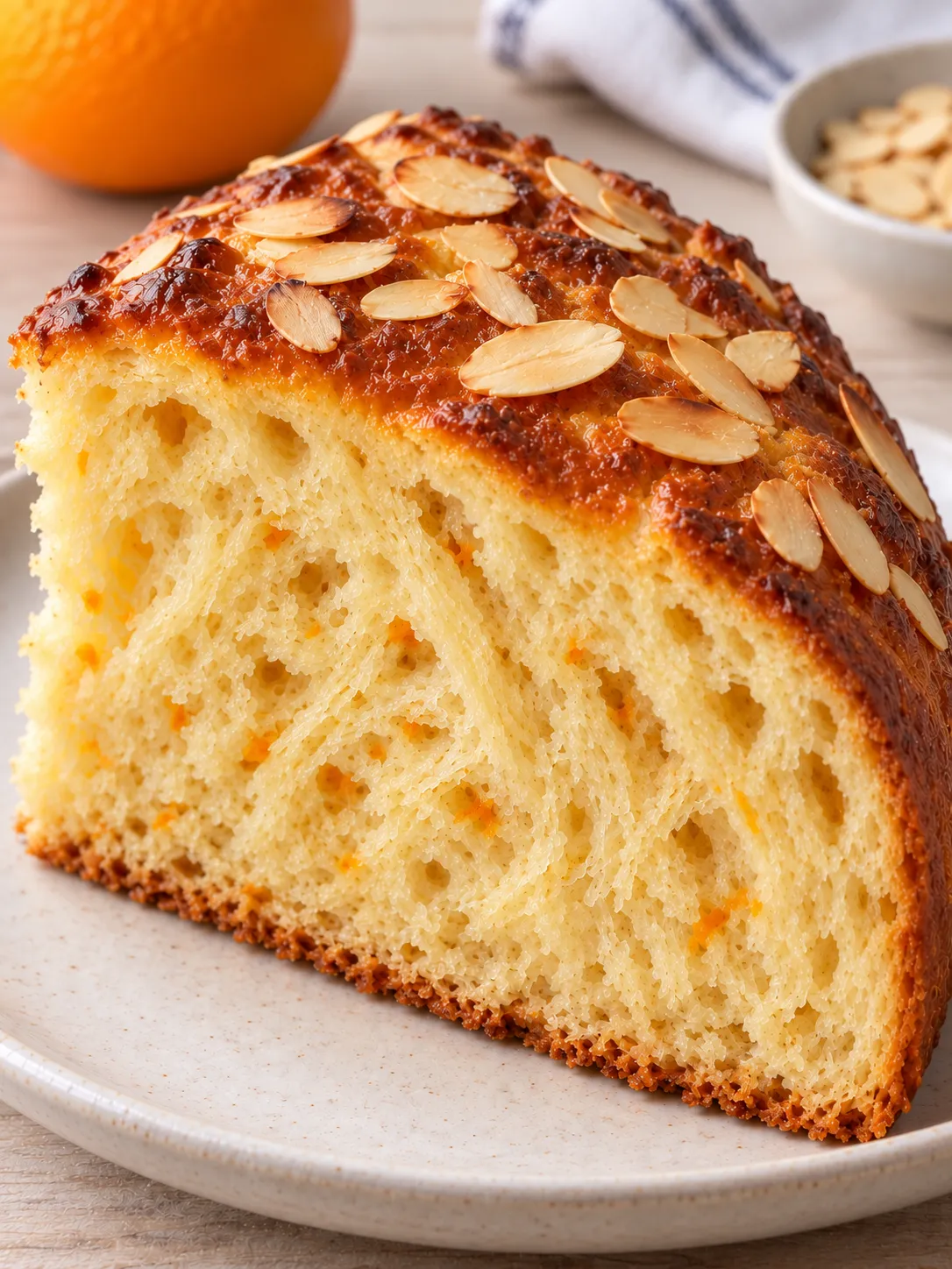 Sweet yeast cake with orange and almonds