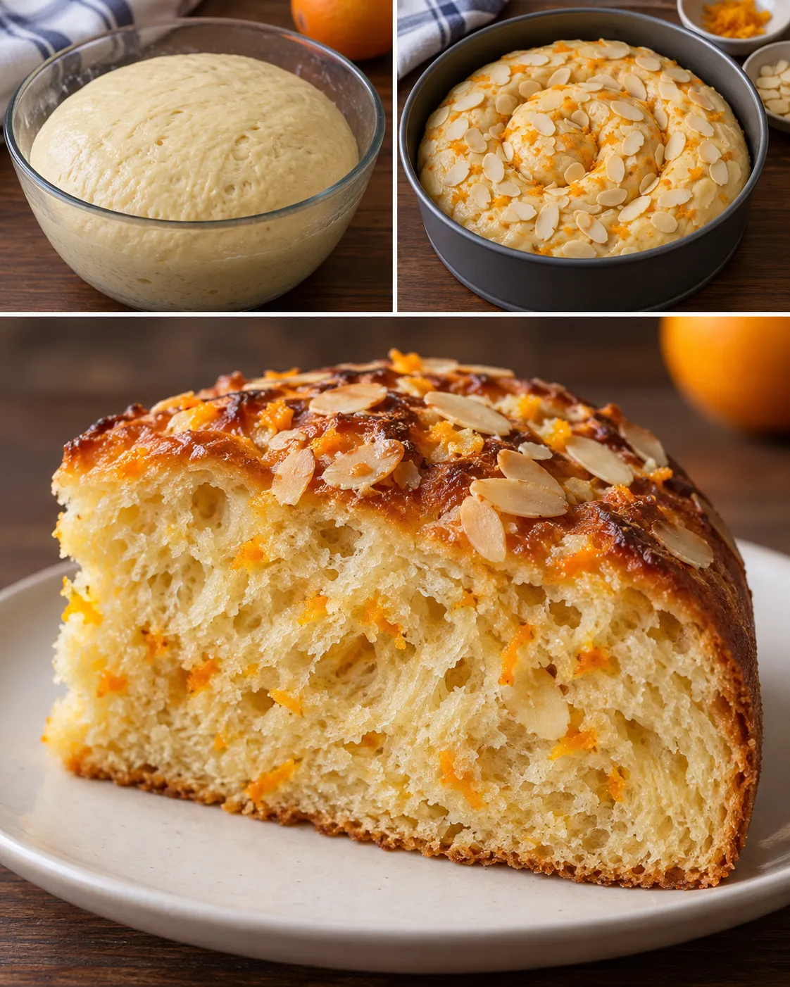 Sweet yeast cake with orange and almonds