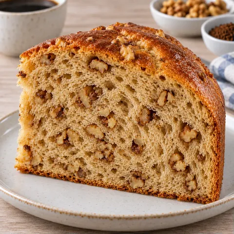 Sweet yeast cake with coffee and walnuts