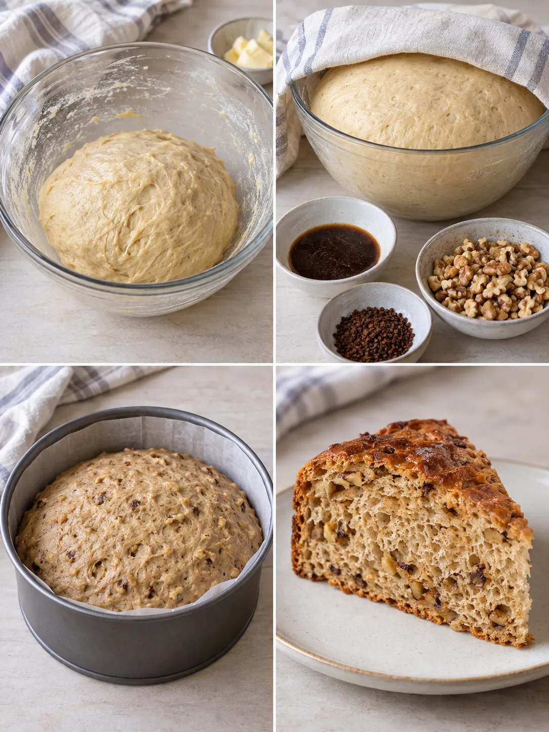 Sweet yeast cake with coffee and walnuts