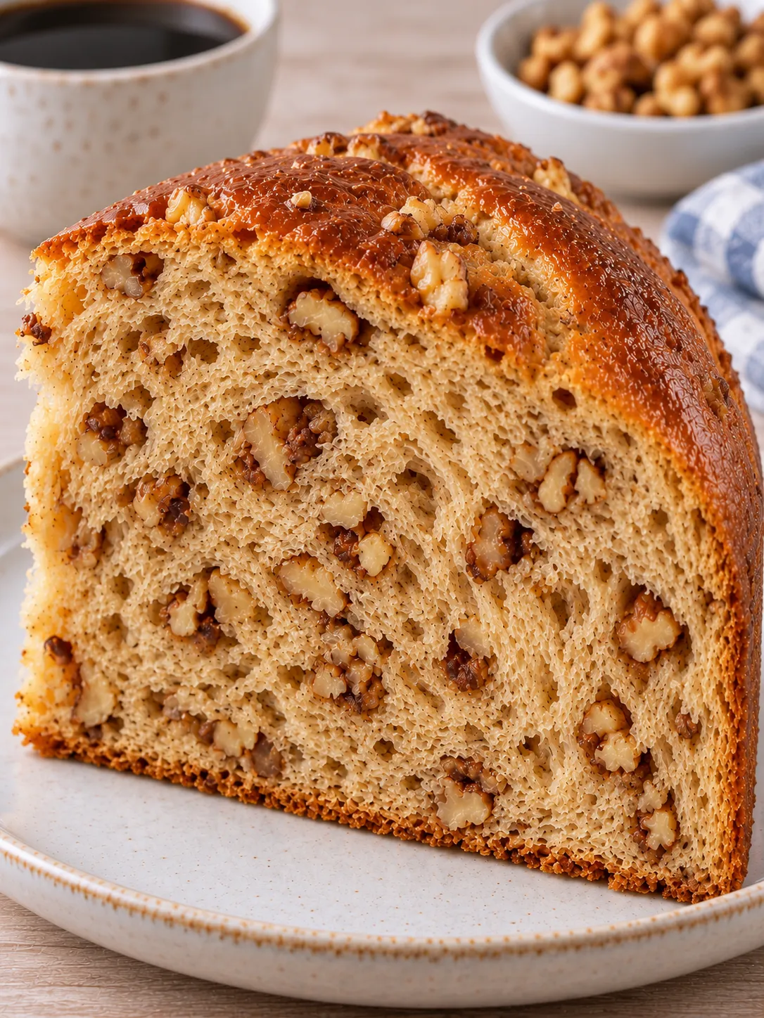 Sweet yeast cake with coffee and walnuts