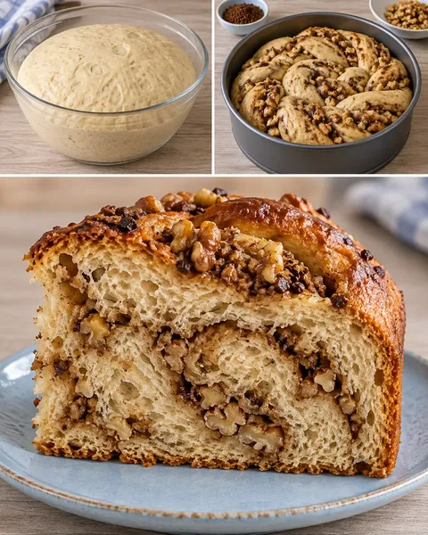 Sweet yeast cake with coffee and walnuts