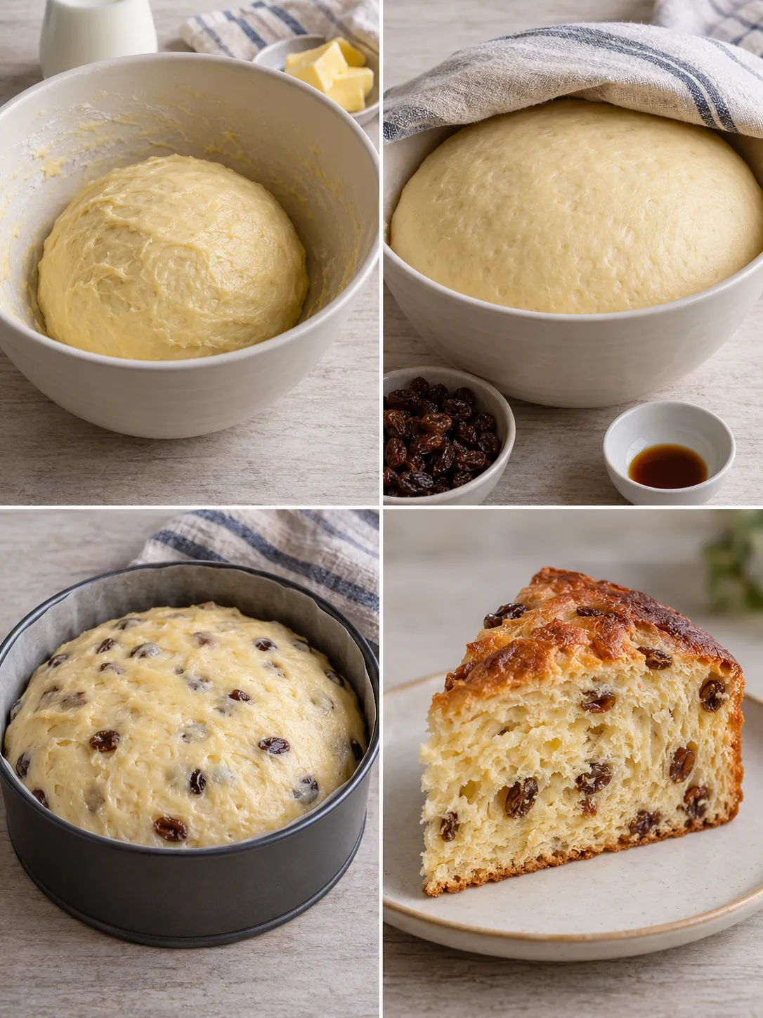 Sweet yeast cake with vanilla and raisins