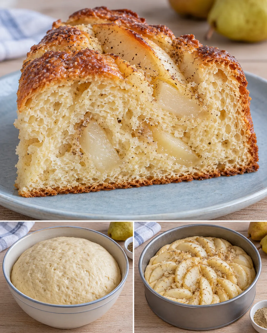 Sweet yeast cake with cardamom and pear