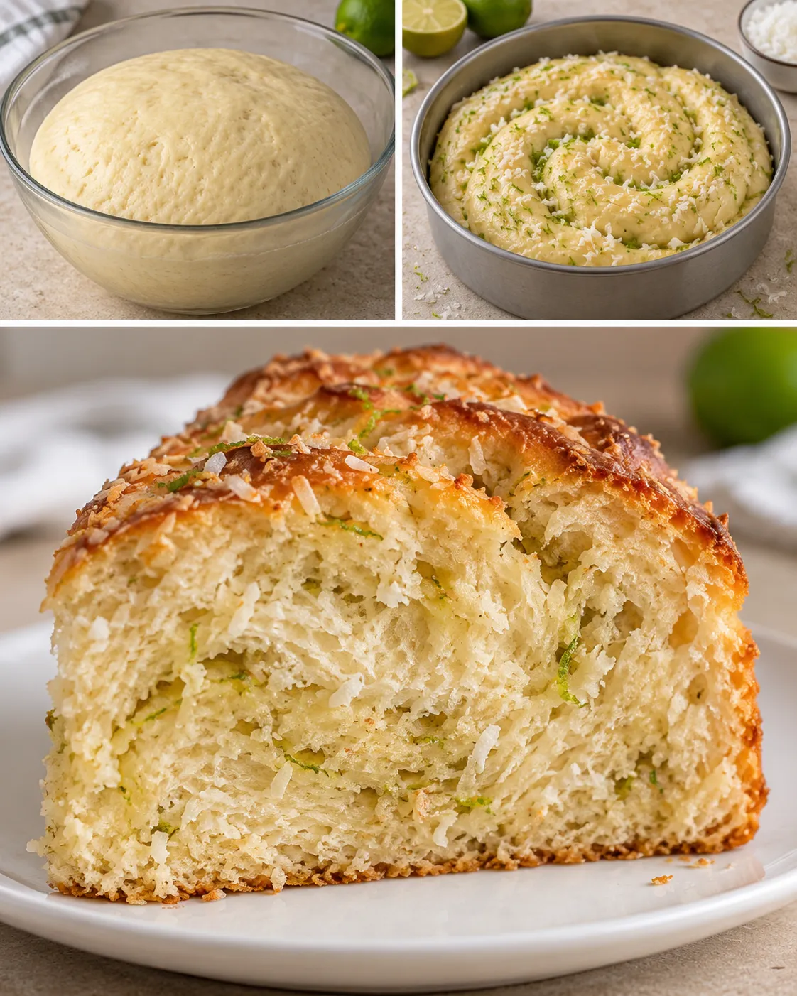 Sweet yeast cake with coconut and lime
