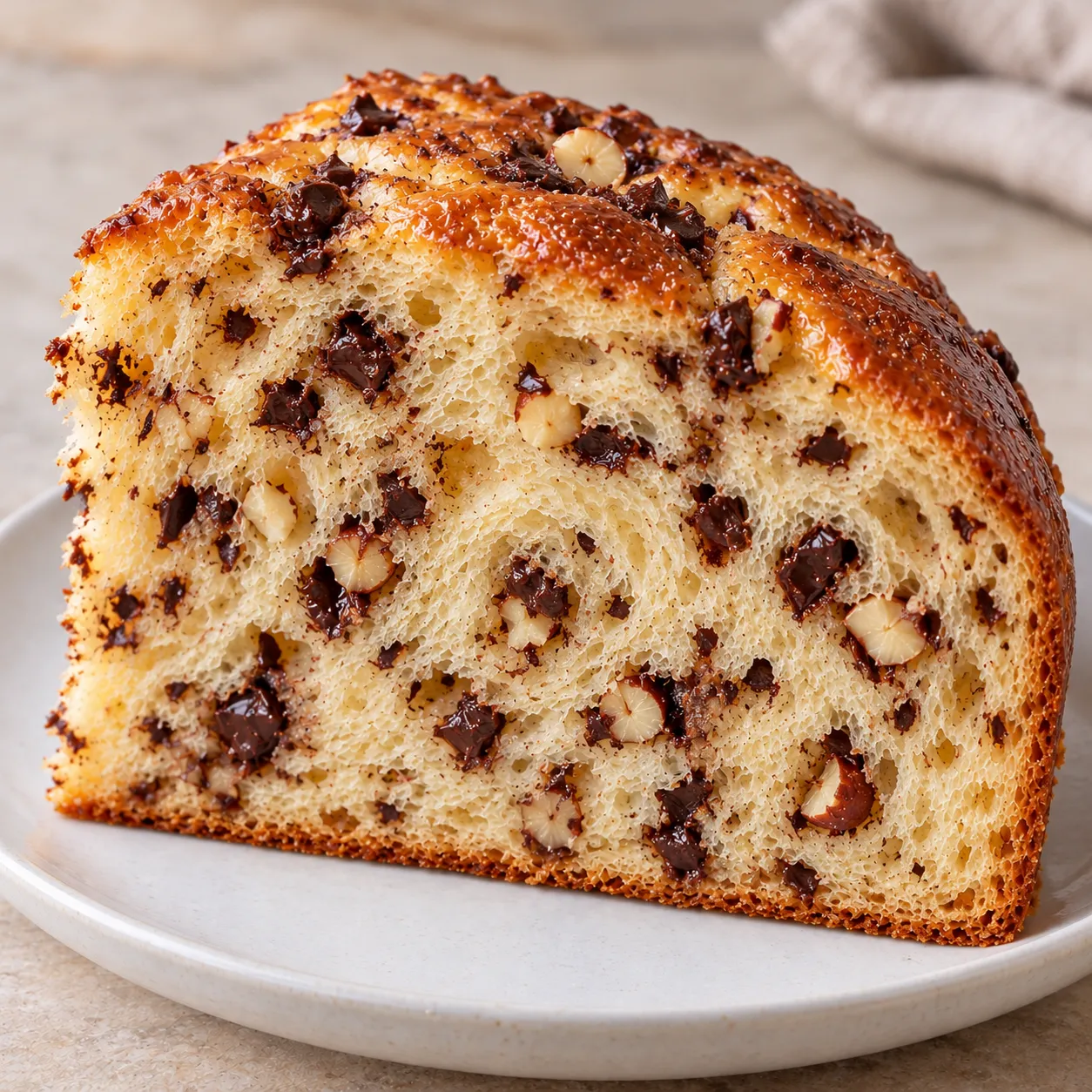 Sweet yeast cake with chocolate and hazelnuts
