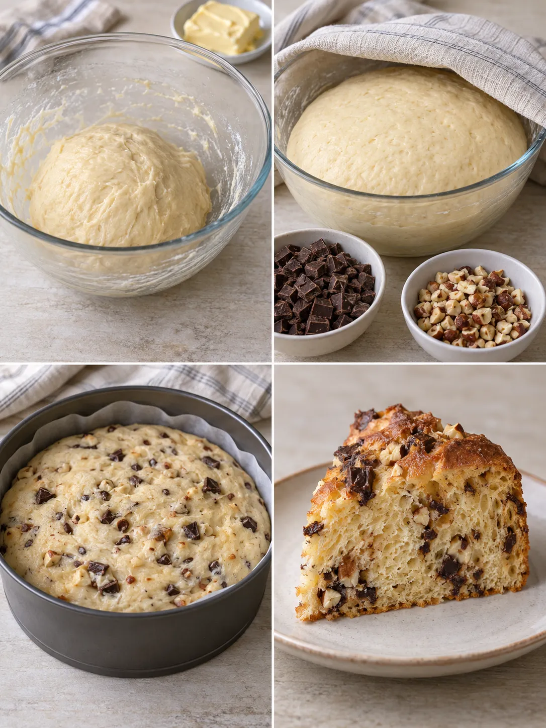 Sweet yeast cake with chocolate and hazelnuts
