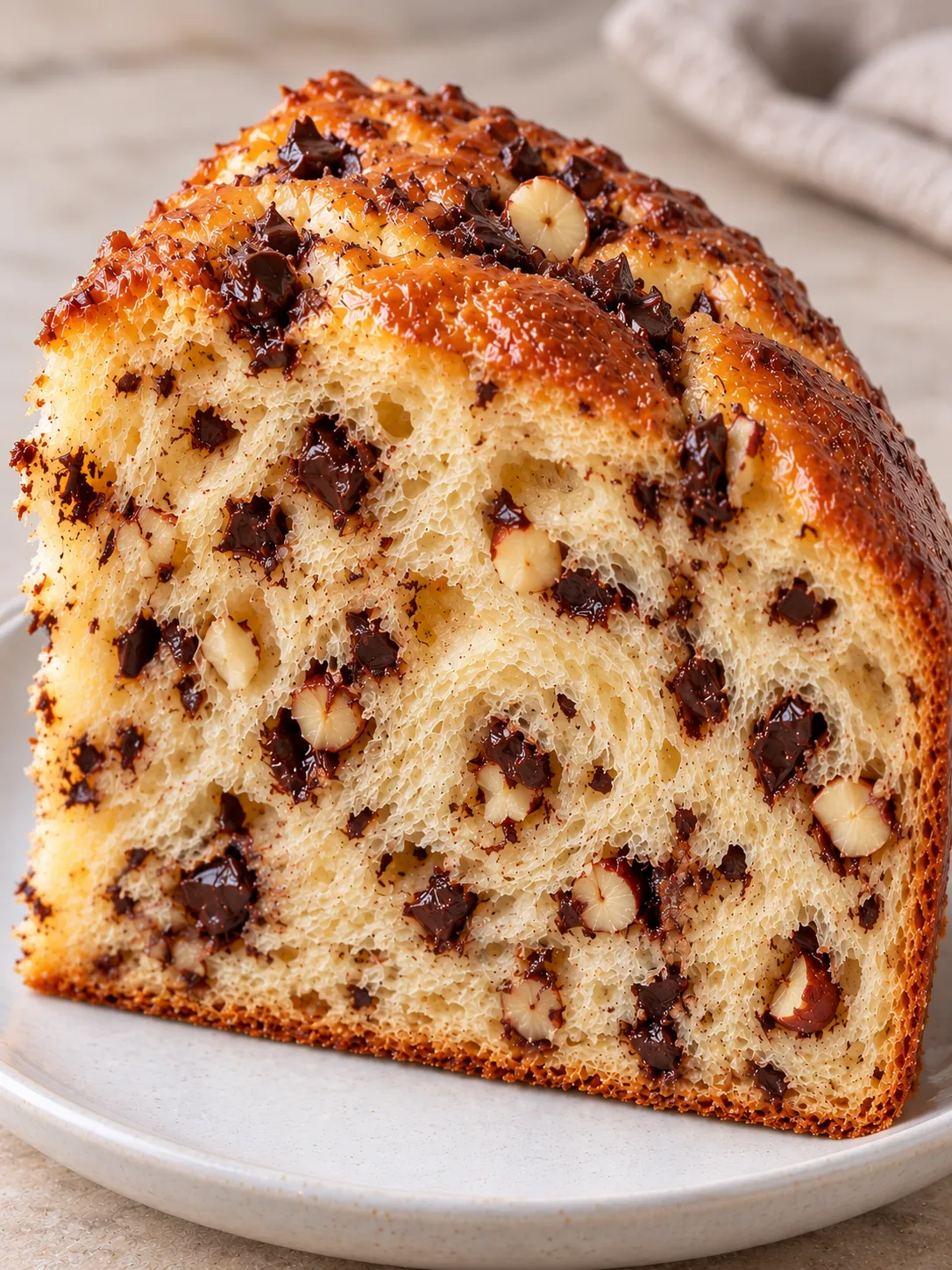 Sweet yeast cake with chocolate and hazelnuts