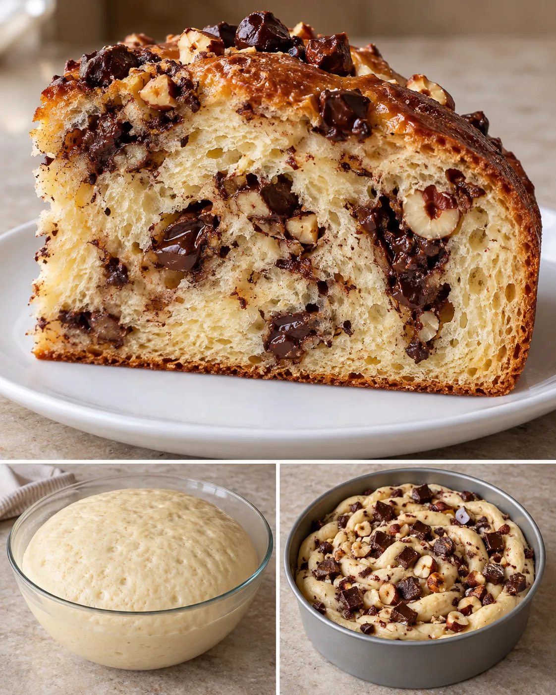 Sweet yeast cake with chocolate and hazelnuts