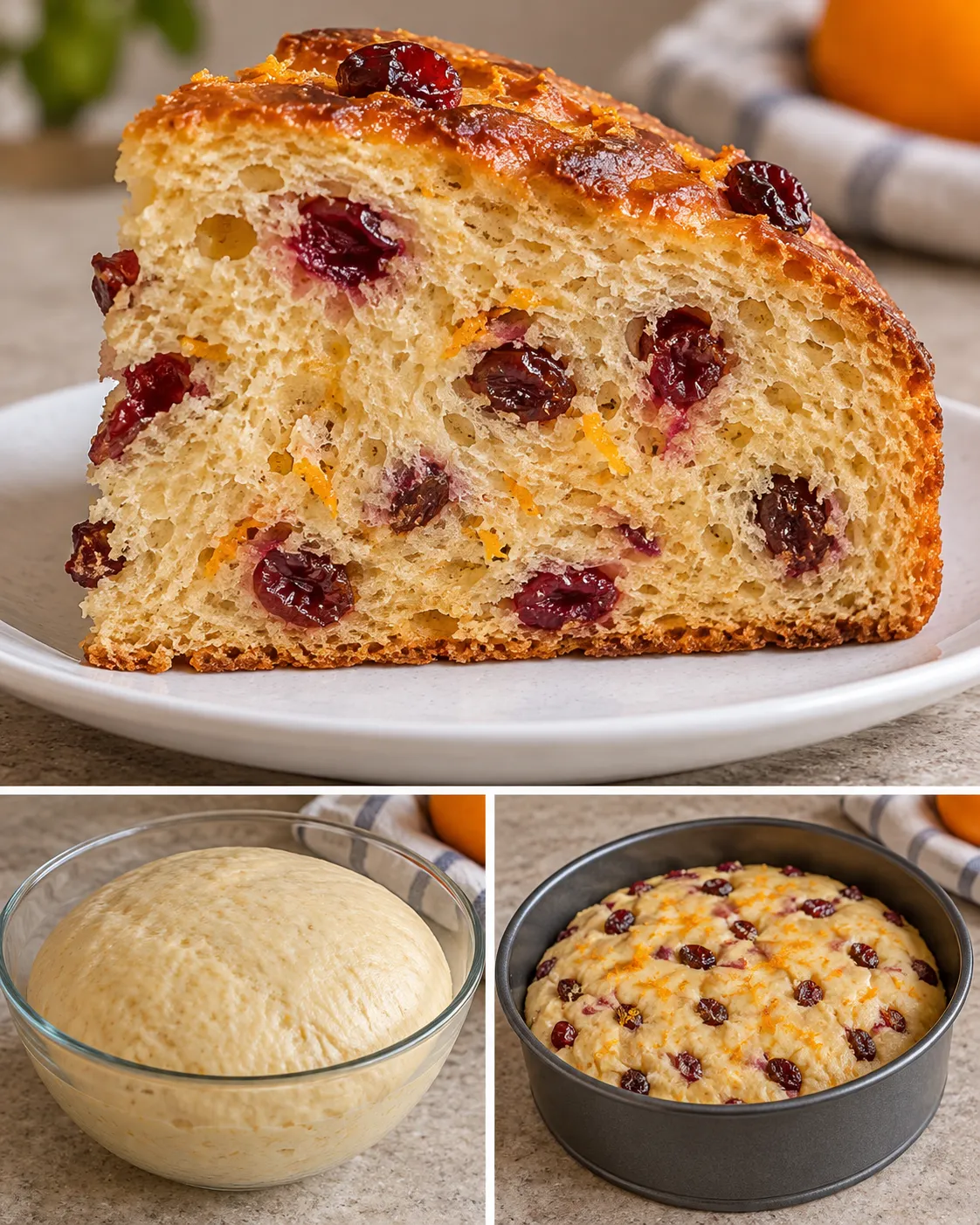 Sweet yeast cake with cranberries and orange