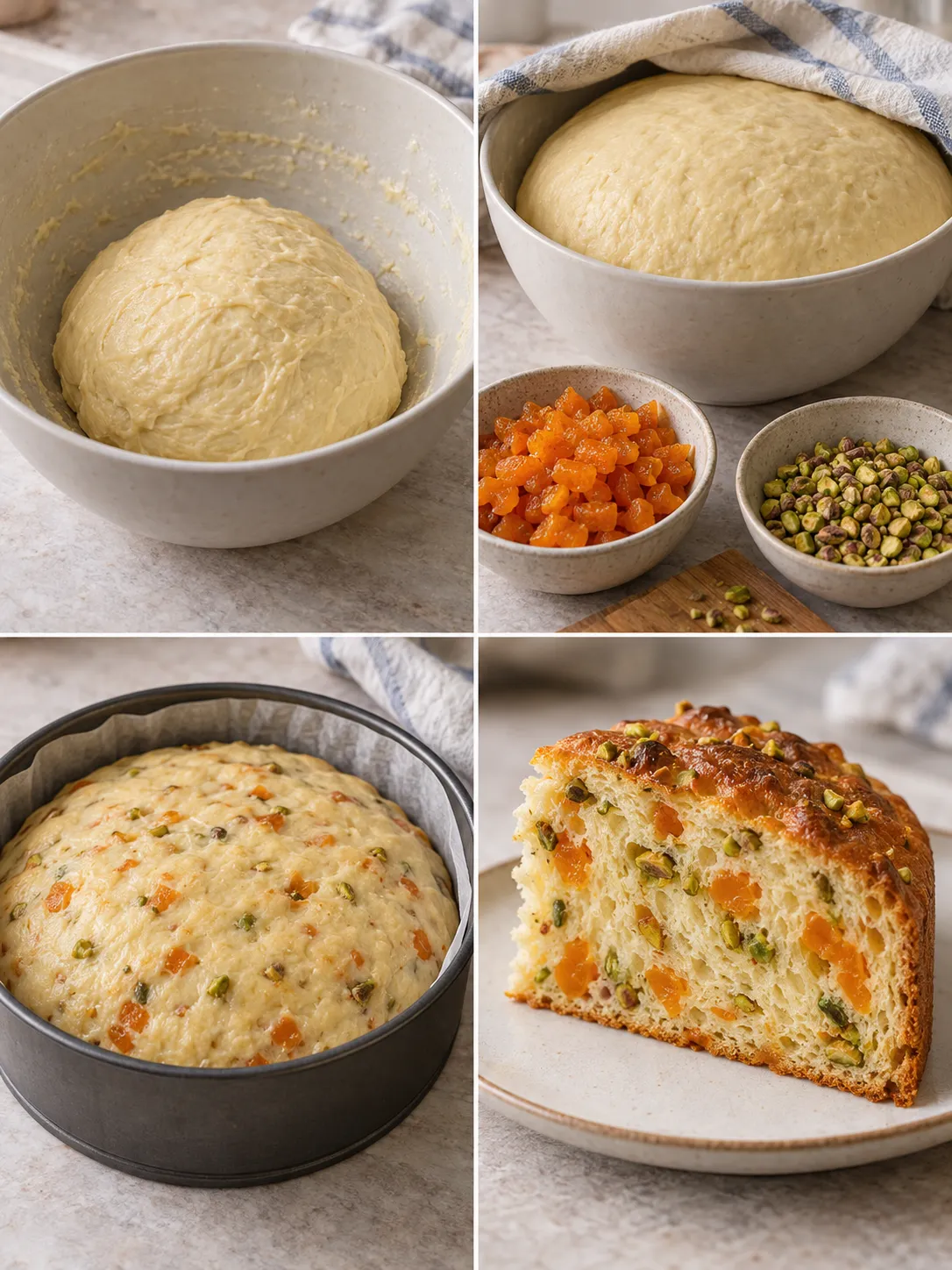 Sweet yeast cake with apricots and pistachios