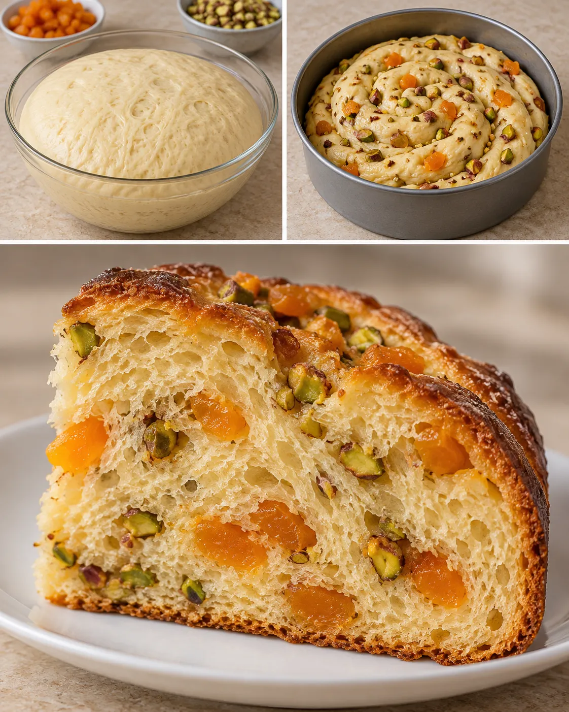 Sweet yeast cake with apricots and pistachios